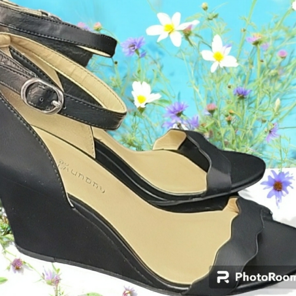 CL by Launday size 8 black ankle straps wedges.